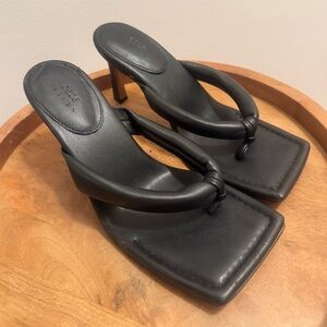 Padded square toe thong heeled sandals